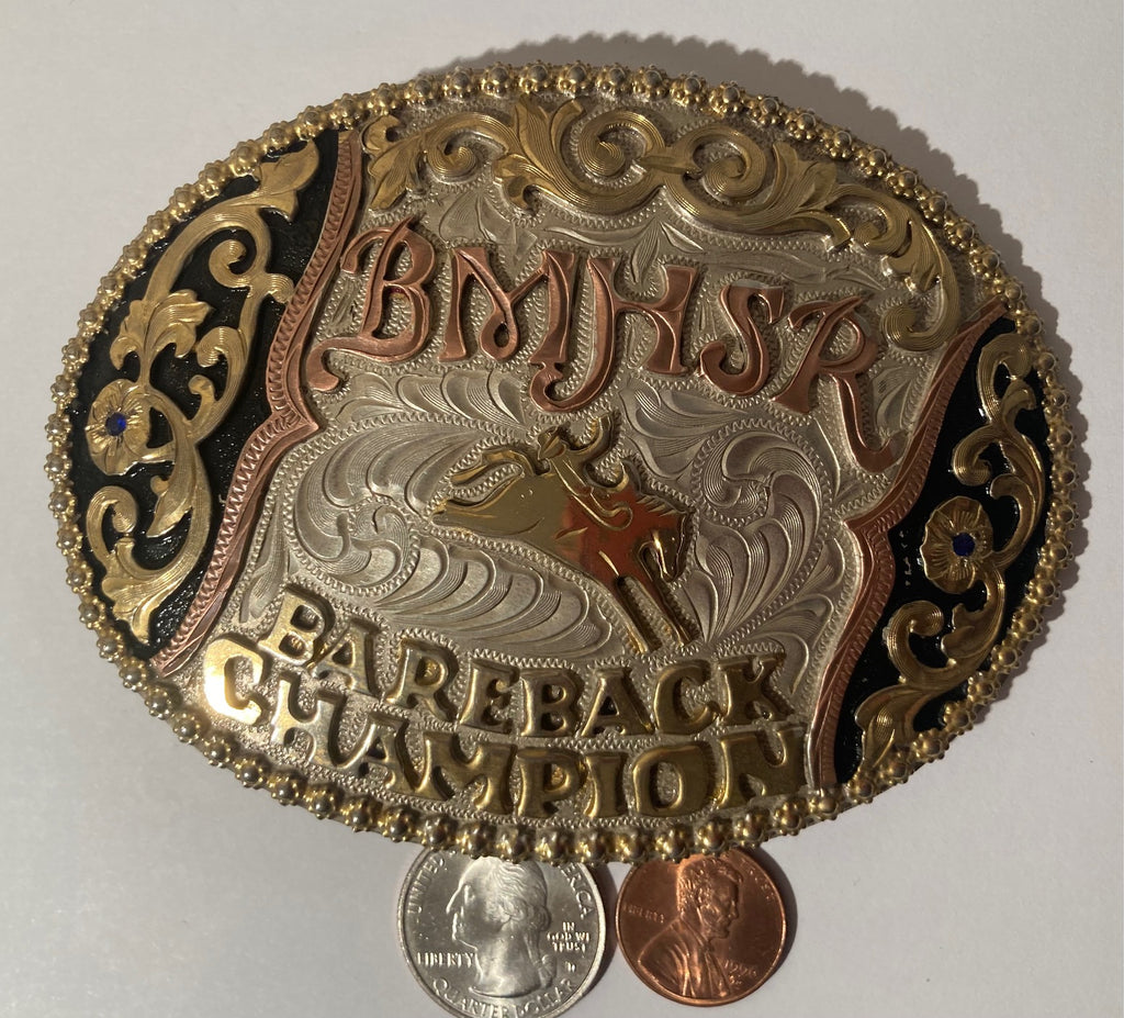 Vintage Metal Belt Buckle, Silver, Copper and Brass, BMHSR,