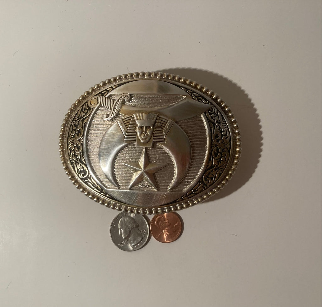 Vintage Metal Belt Buckle, Silver, GP, Masonic, Masons