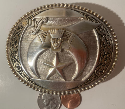 Vintage Metal Belt Buckle, Silver, GP, Masonic, Masons