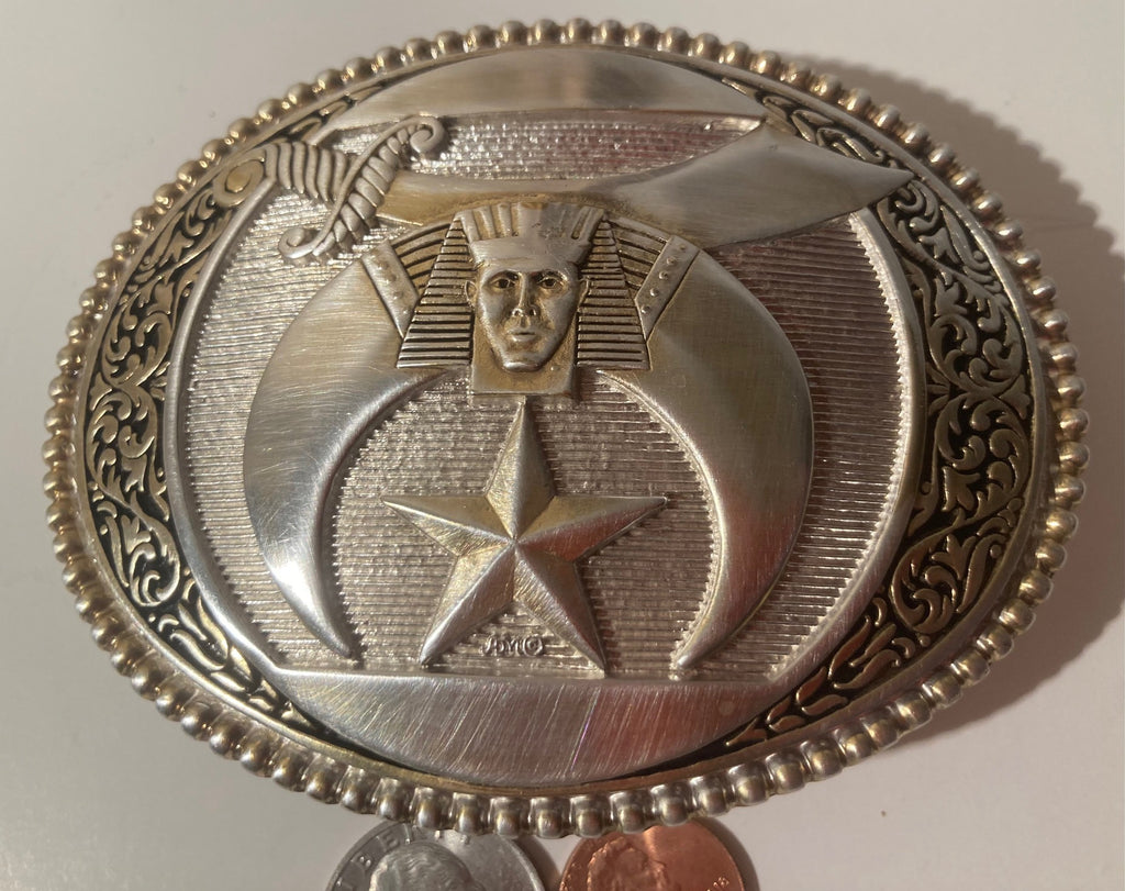 Vintage Metal Belt Buckle, Silver, GP, Masonic, Masons