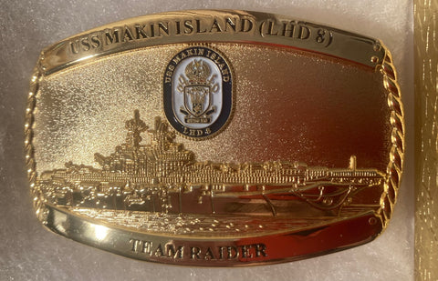 Vintage Metal Belt Buckle, U.S.S. Makin Island LHD-8, Amphibious Assault Ship, Navy, Military, Quality, Made in USA, Ship, Command,