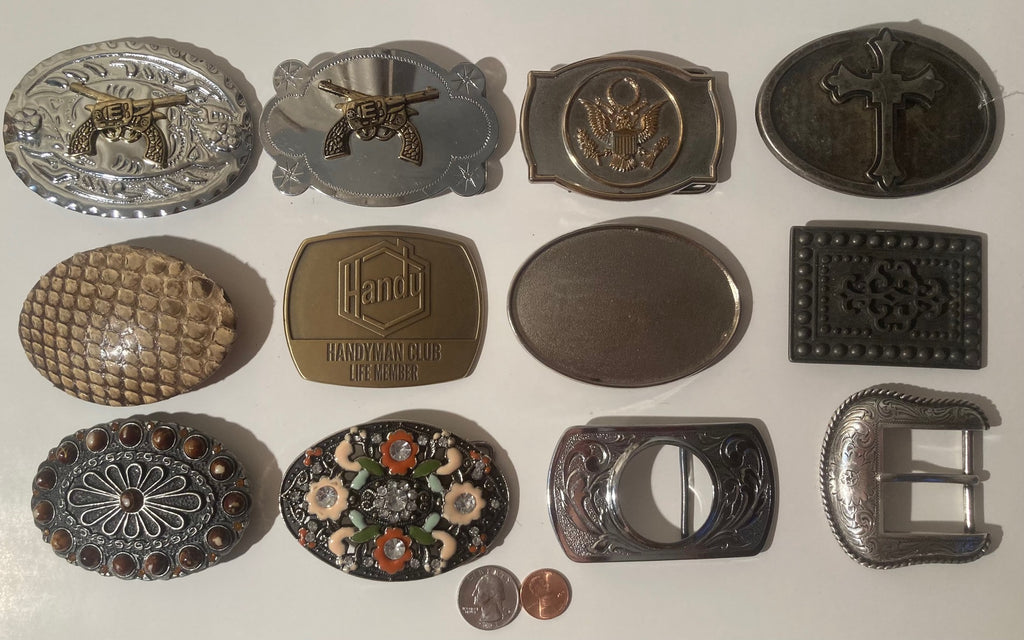 Vintage Lot of 12 Nice Style Belt Buckles, Cowboy, Rodeo, Country & Western, Art, Resell, Made in USA,