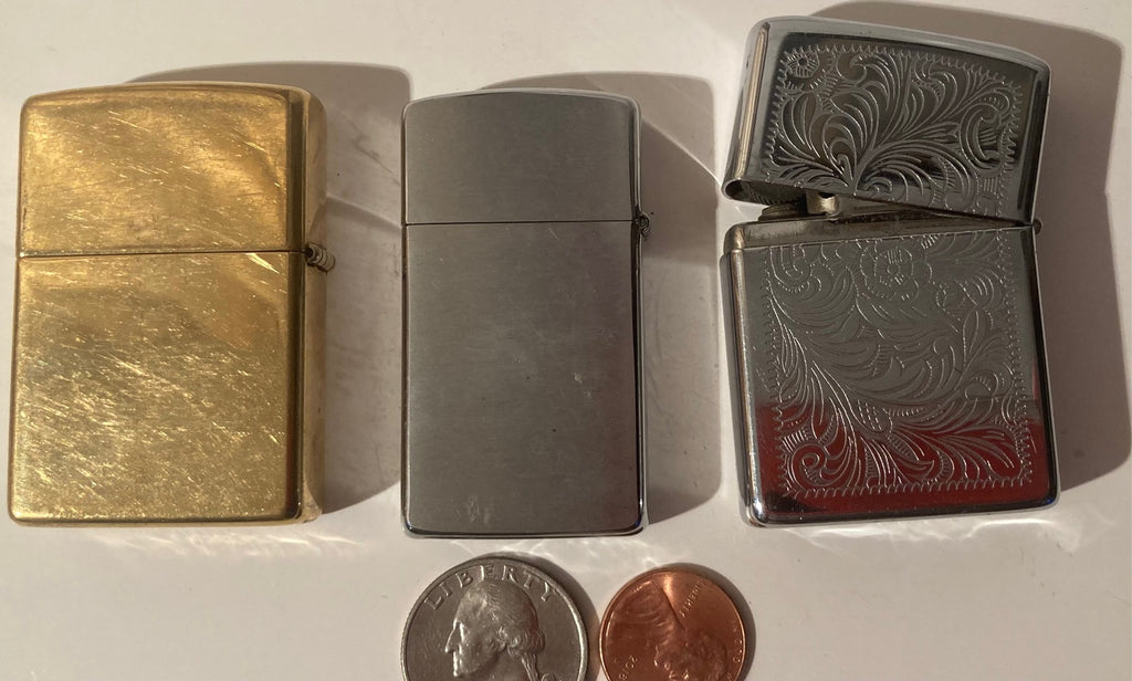 3 Metal Zippo Lighters, Sun and Moon, Embossed, Zippo, Made in USA