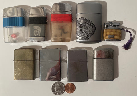 Lot of 9 Vintage Metal Lighters, Cigarettes, More.