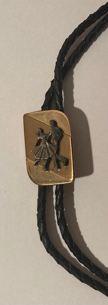 Vintage Metal Bolo Tie, Metal, Brass with Nice Square Dancing Design, Nice Western Design, 1 1/2" x 1", Quality, Heavy Duty, Made in USA, Country & Western, Cowboy, Western Wear, Horse, Apparel, Accessory, Tie, Nice Quality Fashion