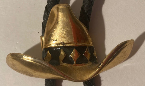 Vintage Metal Bolo Tie, Cowboy Hat, Bonanza, Gun Smoke, Nice Western Design, 1 3/4" x 1", Quality, Heavy Duty, Made in USA, Country & Western, Cowboy, Western Wear, Horse, Apparel, Accessory, Tie, Nice Quality Fashion