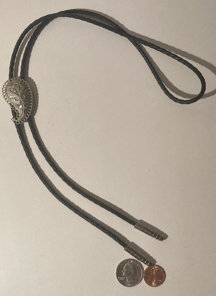 Vintage Metal Bolo Tie, Silver with Nice Etched Rain Drop Design, Nice Western Design, 1 1/2" x 1", Quality, Heavy Duty, Made in USA, Country & Western, Cowboy, Western Wear, Horse, Apparel, Accessory, Tie, Nice Quality Fashion