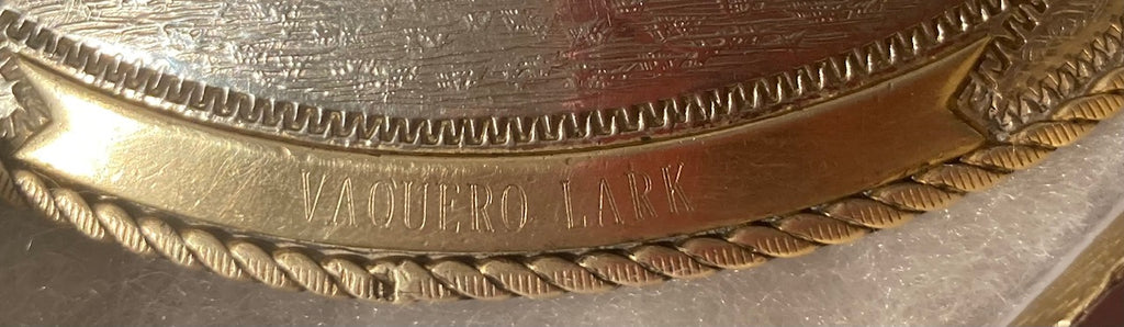 Vintage 1976 Metal Belt Buckle, Silver and Brass, Montana Silversmiths, IQHA, Poles, Vaquerro Lark, Quarter Horse Association, Nice Western Design