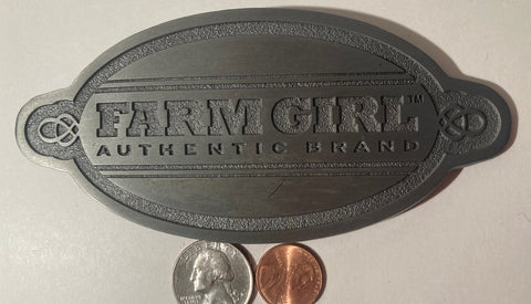 Vintage Metal Belt Buckle, Farm Girl, Authentic Brand, Cowgirl, Nice Western Design, 5 1/2" x 2 1/2", Heavy Duty, Quality, Thick Metal, Made in USA, For Belts, Fashion, Shelf Display, Western Wear, Southwest, Country, Fun,