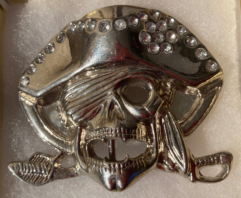 Vintage Metal Belt Buckle, Pirate, Captain Hook, Stones, Nice Western Style Design, 3" x 2 1/2", Heavy Duty, Quality, Made in USA, Thick Metal, For Belts, Fashion, Shelf Display, Western Wear, Southwest, Country, Fun, Nice,