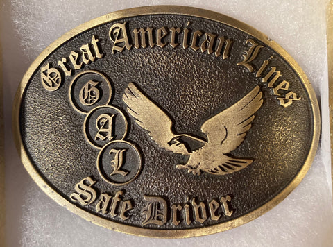 Vintage Metal Belt Buckle, Brass, Great American Lines,