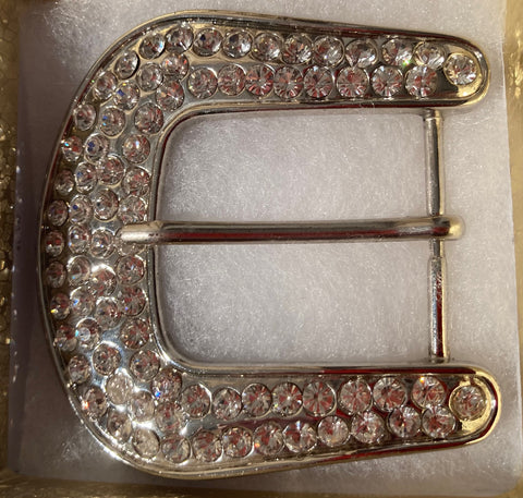 Vintage Metal Belt Buckle, Lots of Sparkly Stones, Cowgirl, Nice Western Style Design, 3 1/4" x 3", Heavy Duty, Quality, Made in USA, Thick Metal, For Belts, Fashion, Shelf Display, Western Wear, Southwest, Country, Fun, Nice