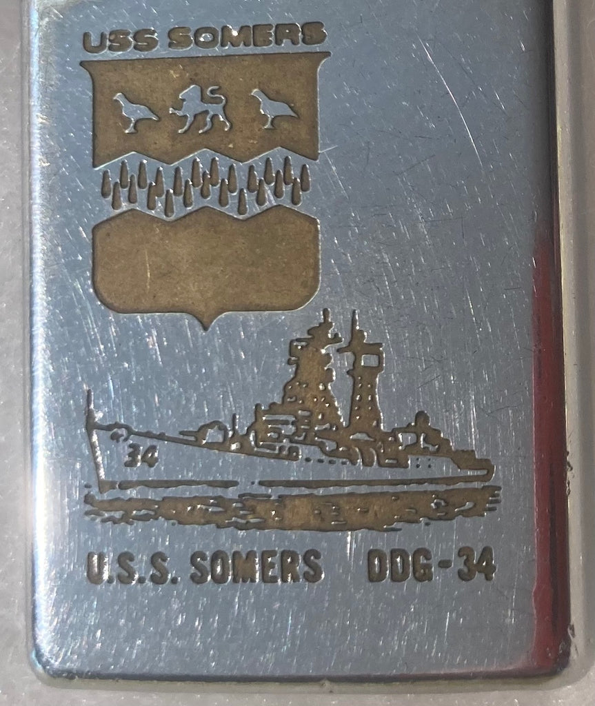 Vintage Metal Zippo, Slim, U.S.S. Somers DDG-34, Destroyer Navy ShiP