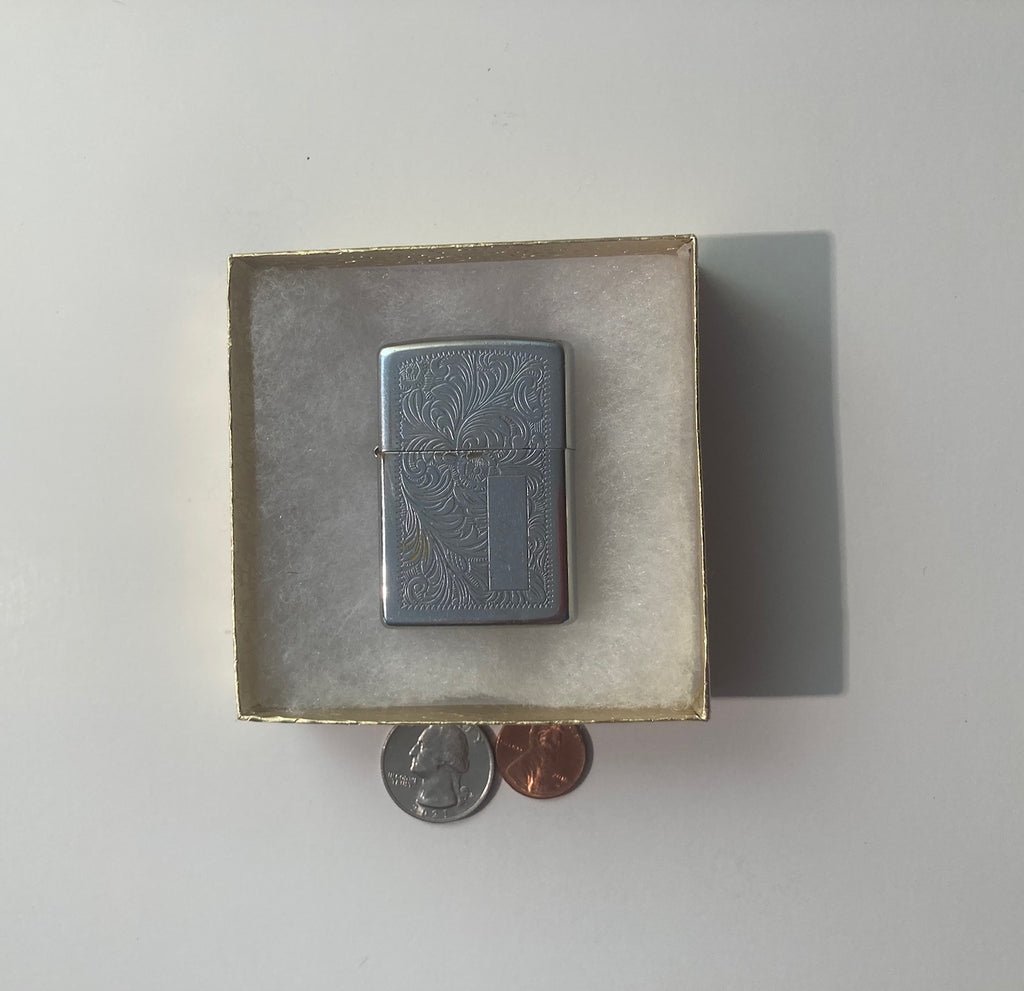 Vintage Metal Zippo, Lighter, Double Sided Etched Design,