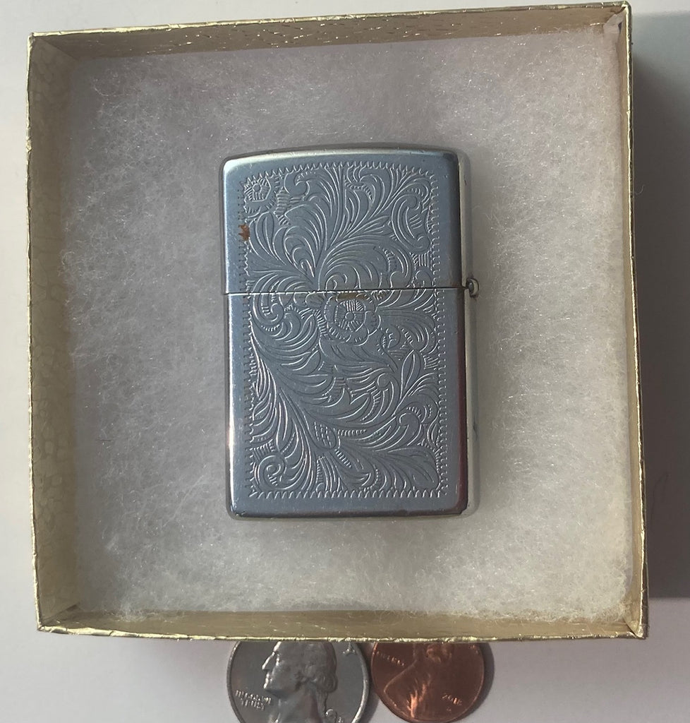 Vintage Metal Zippo, Lighter, Double Sided Etched Design,
