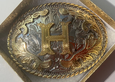 Vintage Metal Belt Buckle, Letter H, Initial H, 4" x 3", Heavy Duty, Quality, Thick Metal, Made in USA, For Belts, Fashion, Shelf Display, Western Wear, Southwest, Country, Fun, Nice