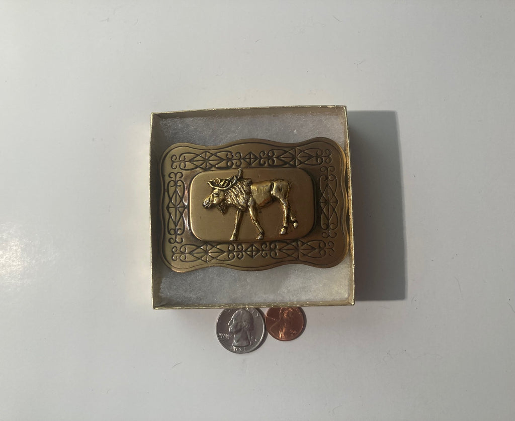 Vintage Metal Belt Buckle, Haines, Alaska, Moose, Nature, Wildlife, 3 1/2" x 2 1/2", Heavy Duty, Quality, Thick Metal, Made in USA, For Belts, Fashion, Shelf Display, Western Wear, Southwest, Country, Fun, Nice,