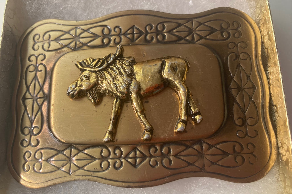 Vintage Metal Belt Buckle, Haines, Alaska, Moose, Nature, Wildlife, 3 1/2" x 2 1/2", Heavy Duty, Quality, Thick Metal, Made in USA, For Belts, Fashion, Shelf Display, Western Wear, Southwest, Country, Fun, Nice,