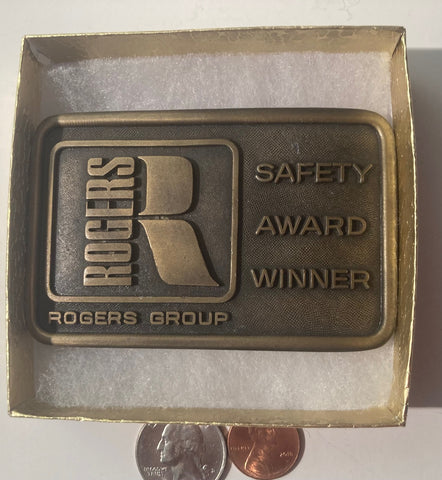 Vintage Metal Belt Buckle, Brass, Rogers Group