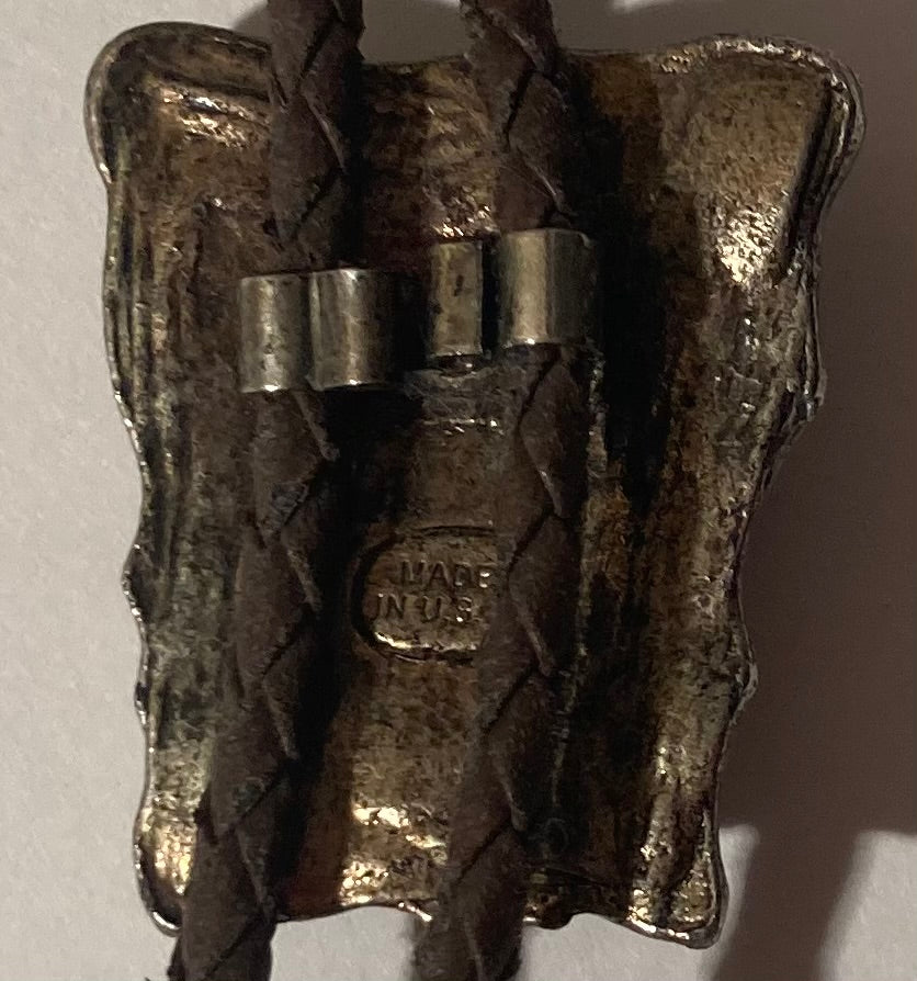 Vintage Metal Bolo Tie, Brass, Nice Brown Swirl Style Stone Design, 2" x 1 1/4", Nice Western Design, Quality, Heavy Duty, Made in USA, Country & Western, Cowboy, Western Wear, Horse, Apparel, Accessory, Tie, Nice Quality Fashion