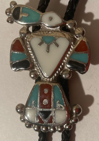 Vintage Metal Bolo Tie, Silver and Enamel Design, Native, 2" x 1 1/2", Nice Western Design, Quality, Heavy Duty, Made in USA, Country & Western, Cowboy, Western Wear, Horse, Apparel, Accessory, Tie, Nice Quality Fashion