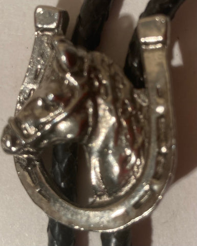 Vintage Metal Bolo Tie, Silver with Nice Silver Stone Design, 1 3/4" x 1 1/2", Nice Western Design, Quality, Heavy Duty, Made in USA, Country & Western, Cowboy, Western Wear, Horse, Apparel, Accessory, Tie, Nice Quality Fashion,