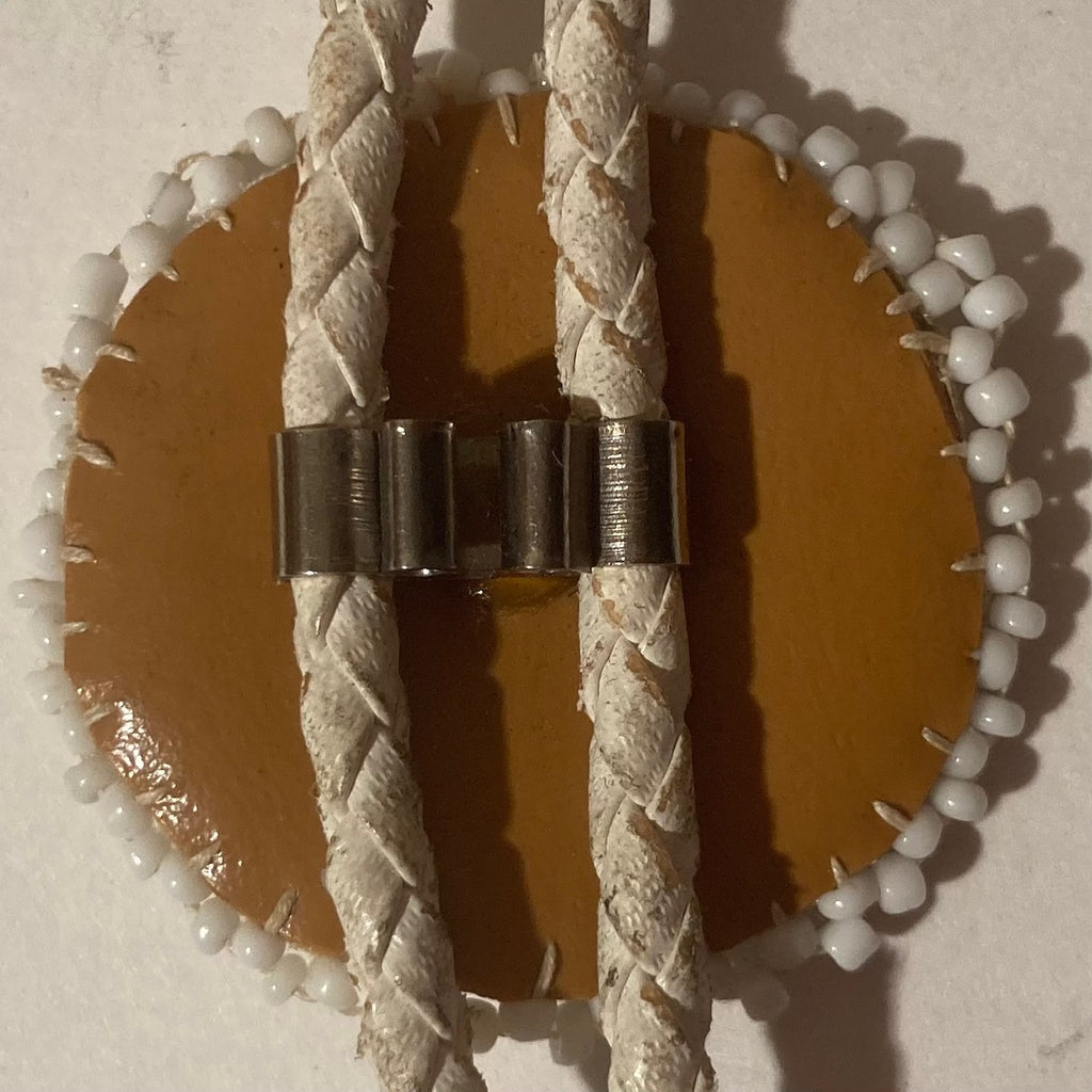 Vintage Metal Bolo Tie, Nice Beaded Design, Native, 1 1/2" x 1 1/2", Nice Western Design, Quality, Heavy Duty, Made in USA, Country & Western, Cowboy, Western Wear, Horse, Apparel, Accessory, Tie, Nice Quality Fashion