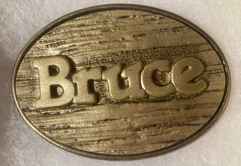 Vintage Metal Belt Buckle, Brass, Bruce, 2 3/4" x 2", Heavy Duty, Made in USA, Quality, Name, Country & Western, Western Wear, For Belts, Fashion, Shelf Display, Fun, Nice