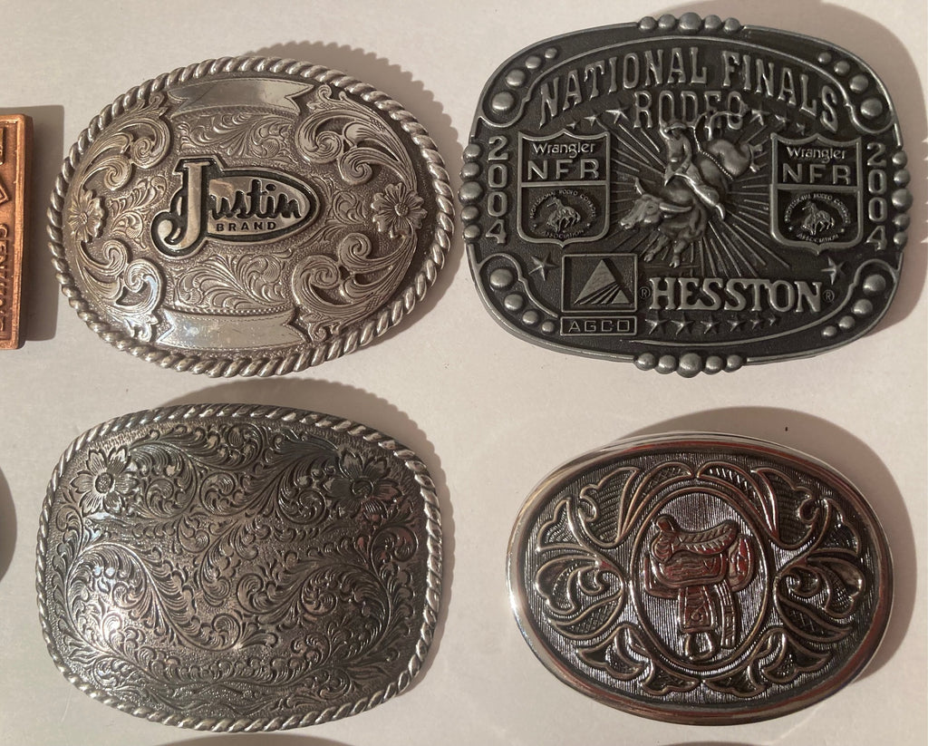 Vintage Lot of 12 Assorted Different Belt Buckles, National Finals Rodeo, Budweiser, Justin, Longhorn, Country & Western, Western Wear, Made in USA, Resell, For Belts, Fashion, Shelf Display, Nice Belt Buckles, Wholesale,