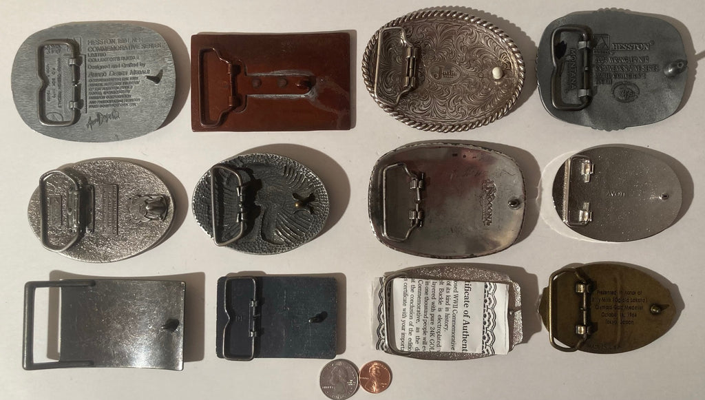 Vintage Lot of 12 Assorted Different Belt Buckles, National Finals Rodeo, Budweiser, Justin, Longhorn, Country & Western, Western Wear, Made in USA, Resell, For Belts, Fashion, Shelf Display, Nice Belt Buckles, Wholesale,