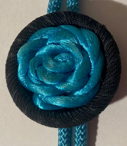 Vintage Metal Bolo Tie, Nice Blue Flower Rose Design, 1 1/2" x 1 1/2", Nice Western Design, Quality, Heavy Duty, Made in USA, Country & Western, Cowboy, Western Wear, Horse, Apparel, Accessory, Tie, Nice Quality Fashion