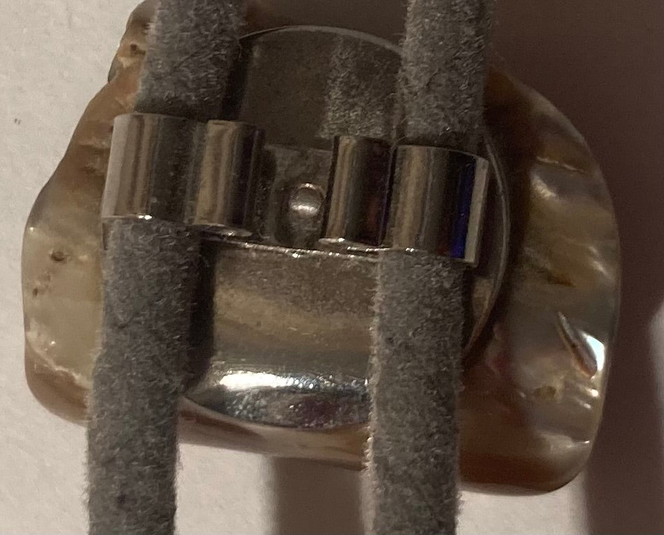 Vintage Metal Bolo Tie, Nice Abalone Curved Style Design, 1" x 3/4", Nice Western Design, Quality, Heavy Duty, Made in USA, Country & Western, Cowboy, Western Wear, Horse, Apparel, Accessory, Tie, Nice Quality Fashion