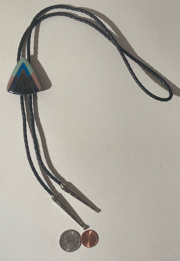 Vintage Metal Bolo Tie, Nice Guitar Pick Style, Signed, Hand Crafted, Nice, 1 3/4" x 1 1/2", Nice Western Design, Quality, Heavy Duty, Made in USA, Country & Western, Cowboy, Western Wear, Horse, Apparel, Accessory, Tie, Nice Quality Fashion