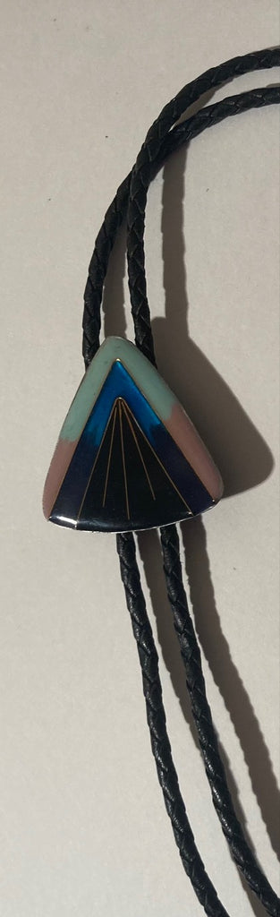 Vintage Metal Bolo Tie, Nice Guitar Pick Style, Signed, Hand Crafted, Nice, 1 3/4" x 1 1/2", Nice Western Design, Quality, Heavy Duty, Made in USA, Country & Western, Cowboy, Western Wear, Horse, Apparel, Accessory, Tie, Nice Quality Fashion