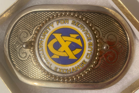 Vintage Metal Belt Buckle, National Exchange Club, Unity for Service Club, Nice Western Design, 3 3/4" x 2 1/4", Heavy Duty, Quality, Thick Metal, Made in USA, For Belts, Fashion, Shelf Display, Western Wear, Southwest, Country, Fun, Nice