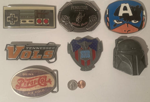 Vintage Lot of 11 Assorted Different Country and Western Wear Style Belt Buckles, Superman, Bowling, Dice, Country & Western, Art, Resell, For Belts, Fashion, Shelf Display, Nice Belt Buckles, Wholesale