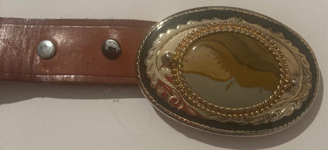 Vintage Leather Belt Buckle, and Belt, Sand Stone Design, Brown Leather, Nice, Unique, Quality, Size 34" to 40", Country and Western, Western Wear, Heavy Duty, Nice, Quality, Unique, Fashion