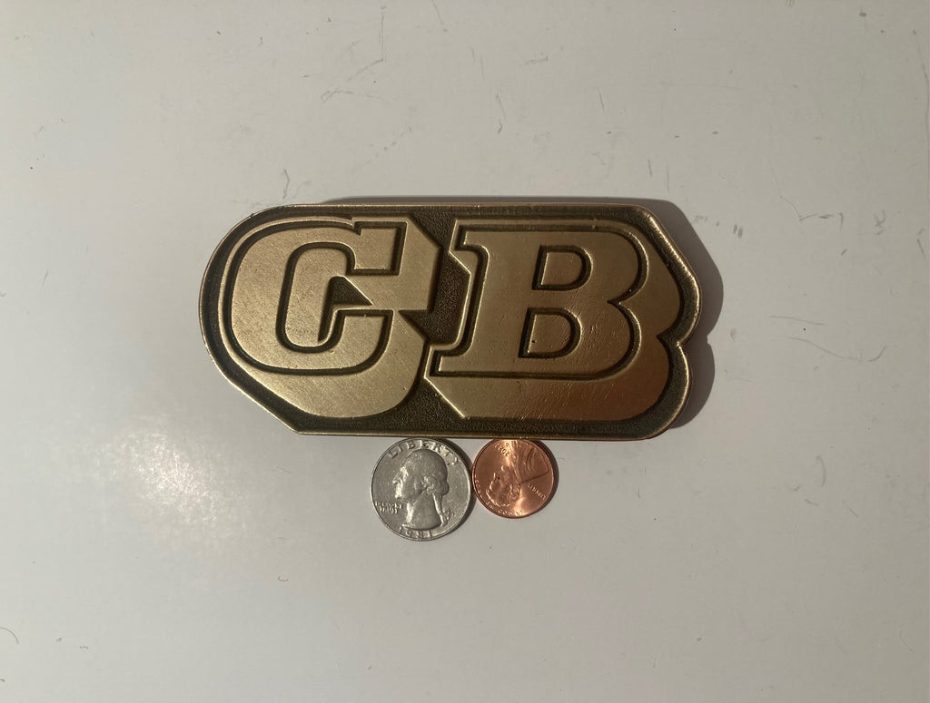 Vintage 1976 Metal Belt Buckle, Brass, CB, Nice Western Style Design, 4 1/2" x 2", Heavy Duty, Quality, Thick Metal, Made in USA, For Belts, Fashion, Shelf Display, Western Wear, Southwest, Country, Fun, Nice