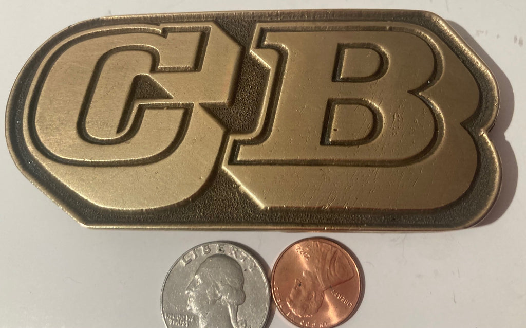 Vintage 1976 Metal Belt Buckle, Brass, CB, Nice Western Style Design, 4 1/2" x 2", Heavy Duty, Quality, Thick Metal, Made in USA, For Belts, Fashion, Shelf Display, Western Wear, Southwest, Country, Fun, Nice