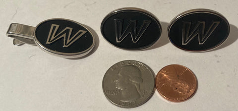Vintage Set of 3 Piece Matching Cufflinks and Tie Clip, Letter M, Initial, M, Quality, Heavy Duty, Made in USA, Country & Western, Cowboy, Western Wear, Horse, Apparel, Acc