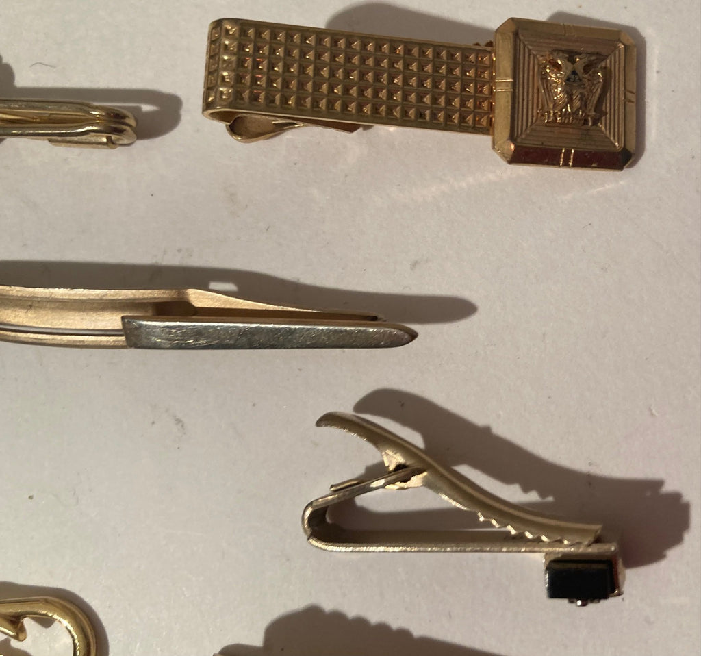 9 Vintage Tie Clips, Brass, Quality, Heavy Duty, Made in USA, Country & Western, Cowboy, Western Wear, Apparel, Accessory, Nice Quality Fashion