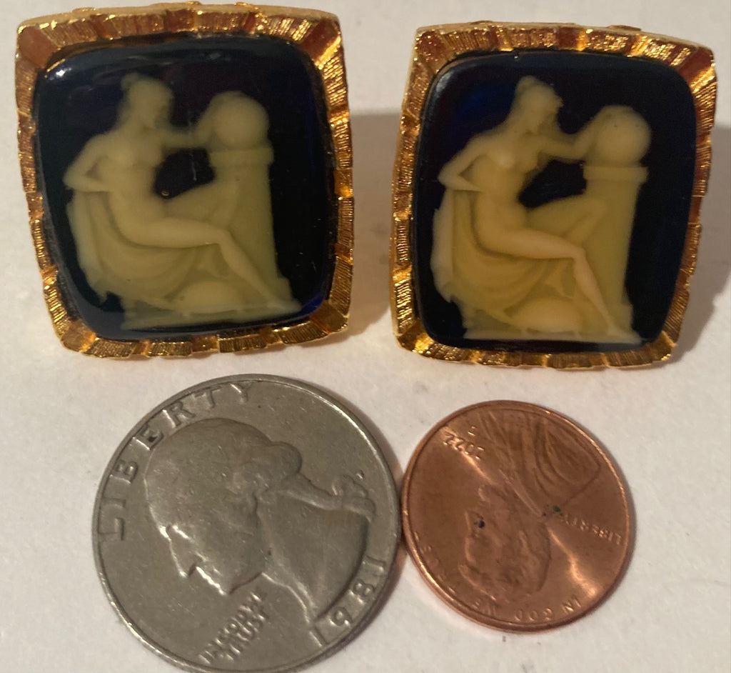 Vintage Set of Cufflinks, Brass, Woman, Sculpture, Quality, Heavy Duty, Made in USA, Country & Western, Cowboy, Western Wear, Apparel, Accessory, Nice Quality Fashion, Wholesale