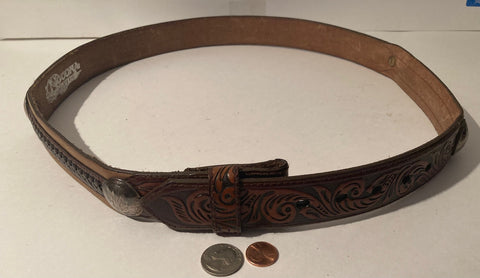 Vintage Leather Belt Belt, Nocona, Silver, Hand Tooled, Nice, Unique, Quality, Size 38" to 42", Country and Western, Western Wear, Heavy Duty, Nice, Quality, Unique, Fashion,