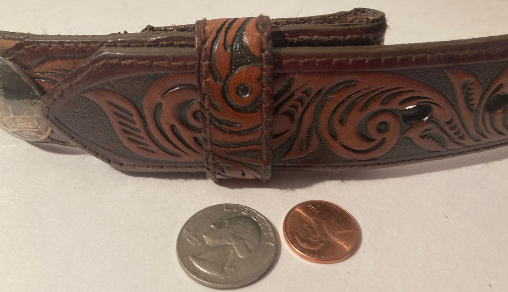 Vintage Leather Belt Belt, Nocona, Silver, Hand Tooled, Nice, Unique, Quality, Size 38" to 42", Country and Western, Western Wear, Heavy Duty, Nice, Quality, Unique, Fashion,