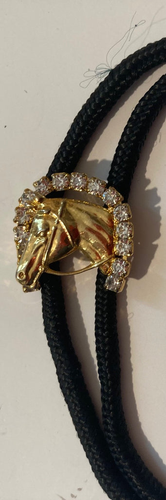 Vintage Metal Bolo Tie, Brass Horse with Nice Sparkly Stones, Nice Western Design, Quality, Heavy Duty, Country & Western, Cowboy, Western Wear, Horse, Apparel, Accessory, Tie, Nice Quality Fashion,