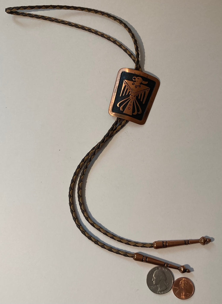 Vintage Metal Bolo Tie, Metal, Solid Copper, Thunderbird, Native Design, 2" x 1 3/4", Nice Western Design, Quality, Heavy Duty, Made in USA, Country & Western, Cowboy, Western Wear, Horse, Apparel, Accessory, Tie, Nice Quality Fashion,