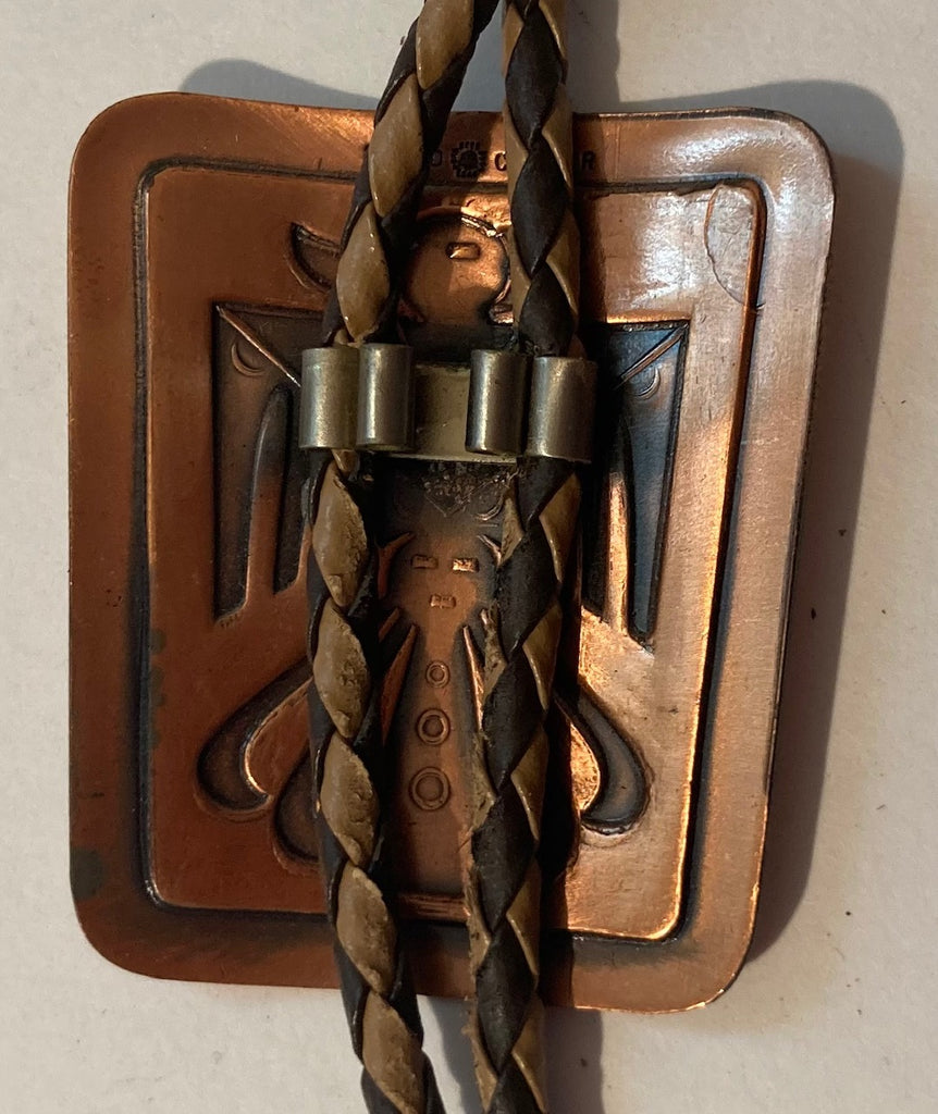 Vintage Metal Bolo Tie, Metal, Solid Copper, Thunderbird, Native Design, 2" x 1 3/4", Nice Western Design, Quality, Heavy Duty, Made in USA, Country & Western, Cowboy, Western Wear, Horse, Apparel, Accessory, Tie, Nice Quality Fashion,