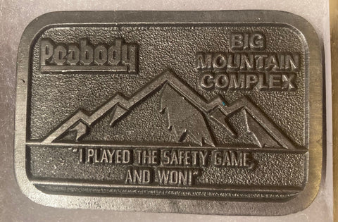 Vintage Metal Belt Buckle, Peabody Coal Company, Big Moutain Complex, Nice Western Design,  3" x 2", Quality, Made in USA, Country and Western, Heavy Duty, Fashion, Belts, Shelf Display, Collectible Belt Buckle