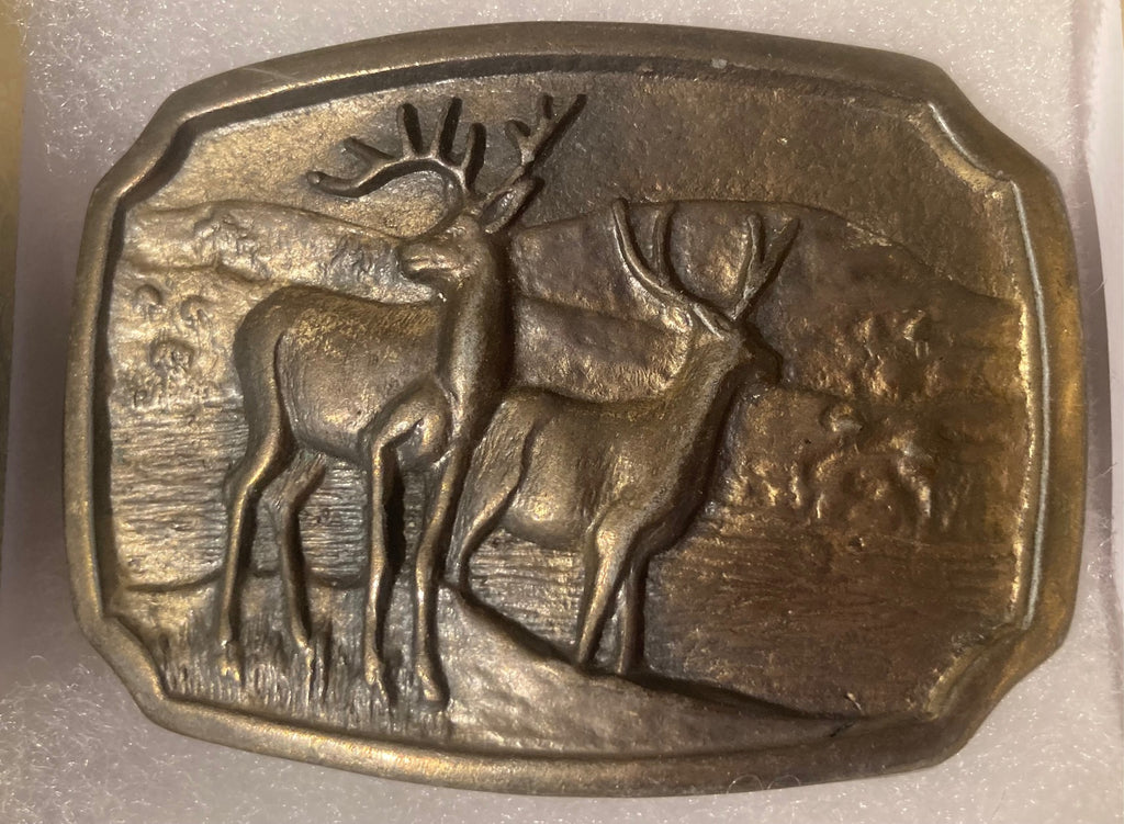 Vintage Metal Belt Buckle, Deer, Buck, Doe, Whitetail, Nature, Wildlife, Nice Western Design, 3 1/4" x 2 1/4", Quality, Made in USA, Country and Western, Heavy Duty, Fashion, Belts, Shelf Display, Collectible Belt Buckle