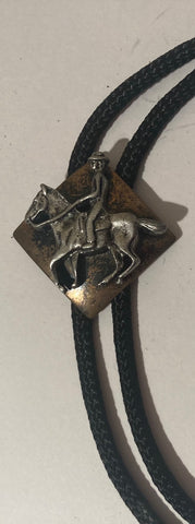 Vintage Metal Bolo Tie, Cowboy On A Horse Design, Nice Western Design, Quality, Heavy Duty, Made in USA, Country & Western, Cowboy, Western Wear, Horse, Apparel, Accessory, Tie, Nice Quality Fashion